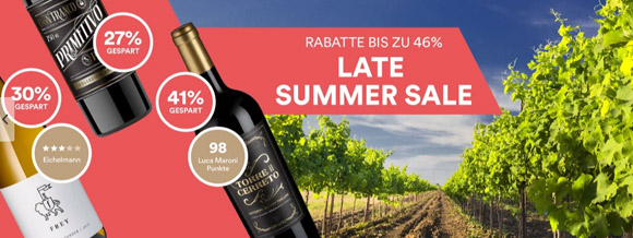 Late Summer Sale Wein mit bis zu 46% Rabatt